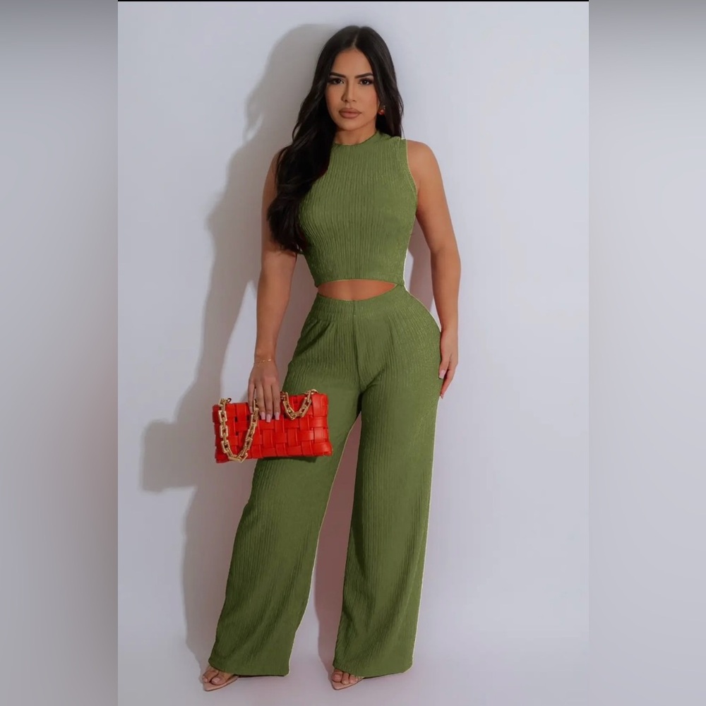 2 PCE WIDE LEG SET AND CROP TOP RIBBED